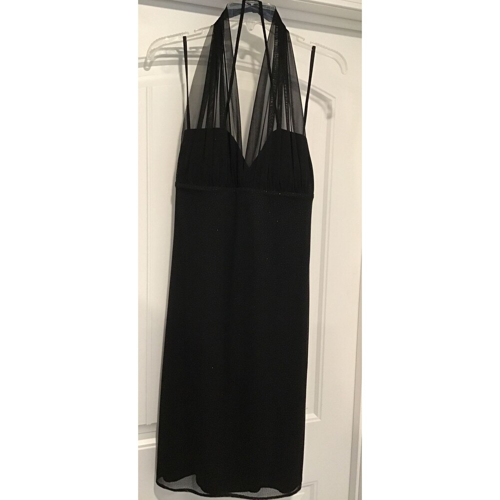 EUC STUDIO 1940 Elegant Special Occasion Black Shimmery Sheer Halter Dress 10